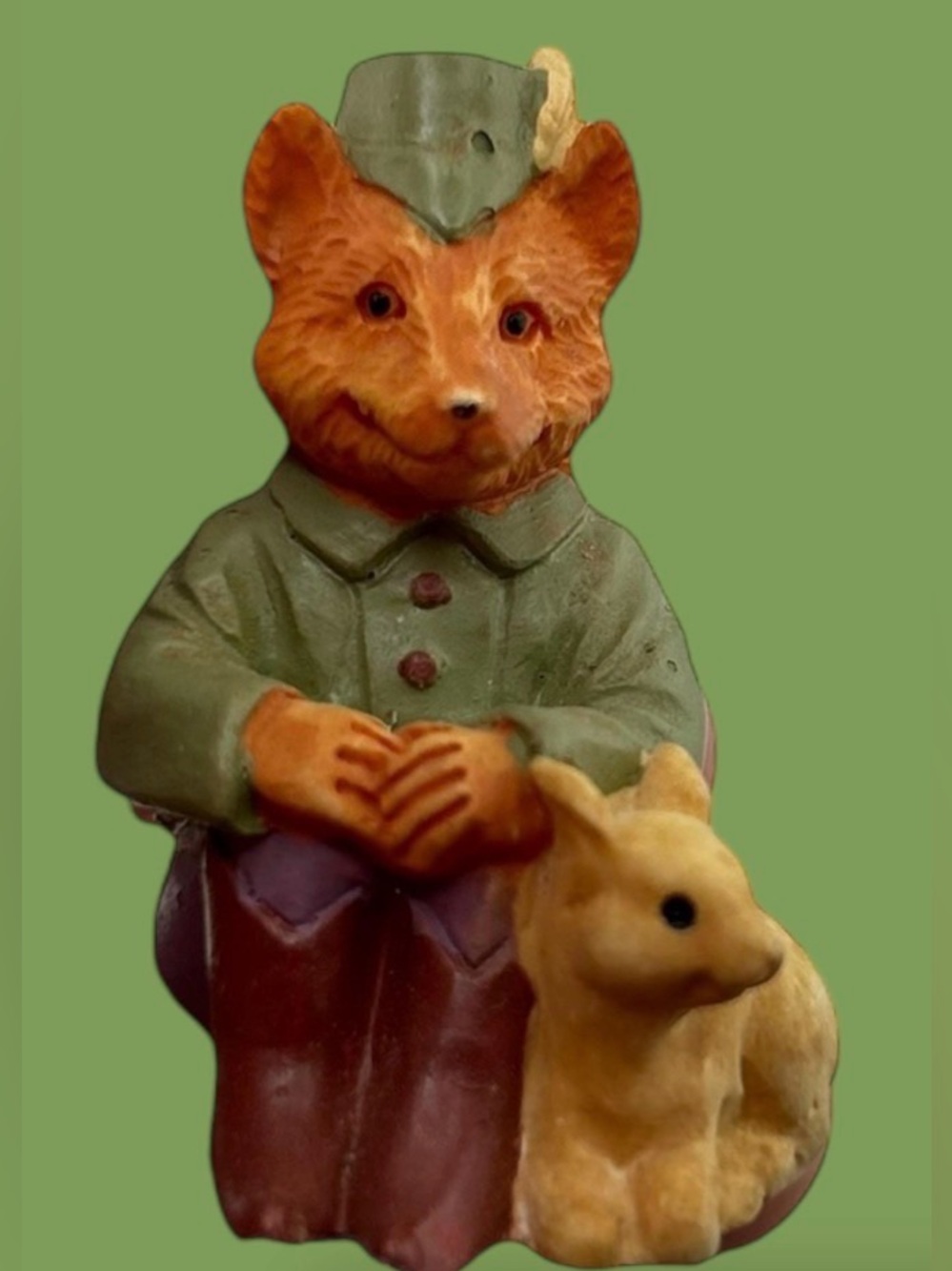 Vintage Resin Fox & Fawn Figurine Miniature